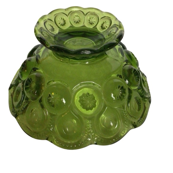 Vintage LE Smith Moon & Star Green Depression Glass Footed Console - Picture 3 of 3